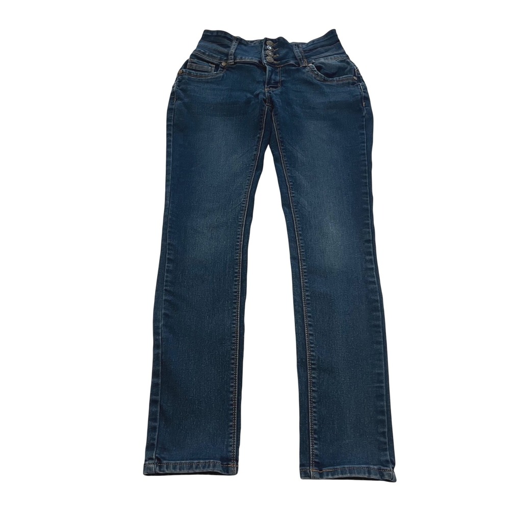 Bamboo Womens Size 5 High Waisted Skinny Jeans Dark Wash Button Fly Stretch